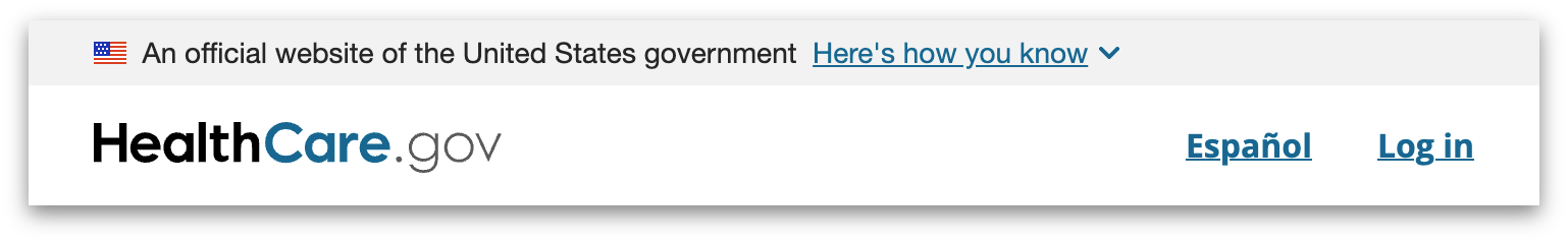 HealthCare.gov header with the USA banner above it